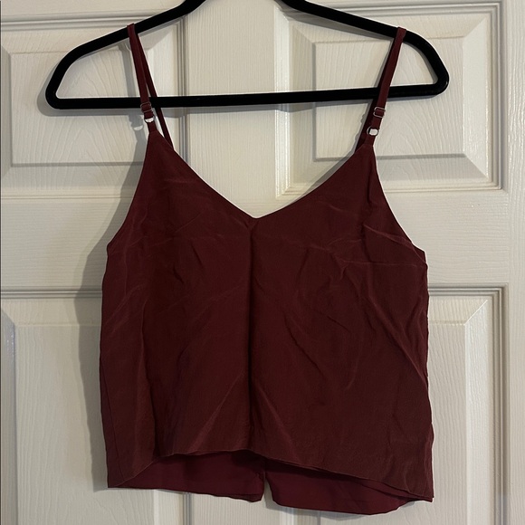 Madewell Silk Camisole Style Spaghetti Strap Tank Burgundy - Picture 4 of 6